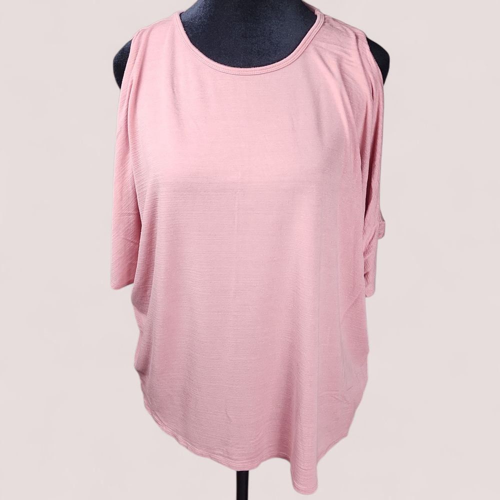 KIM & CAMI | Soft Girl Pastel Pink Dolman Sleeve Shimmer Balletcore Top | Large